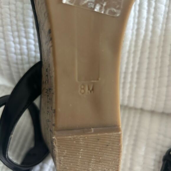 Unisa Women's Black & Sparkly Silver Braided Cork Wedge Strappy Sandals Size 8 - Picture 7 of 12